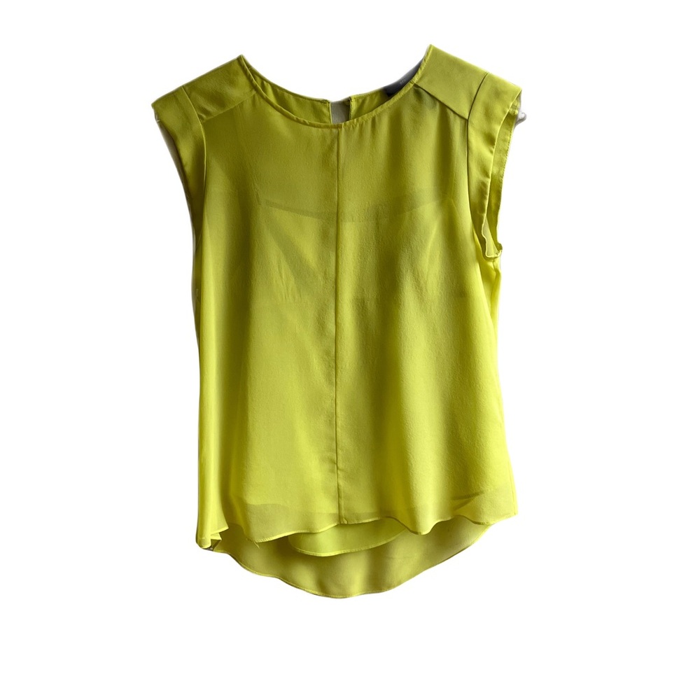 BCBGMaxAzria Seline Chartreuse Sleeveless Blouse Size XXS 100% Silk Top Spring